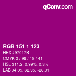 カラーコード: RGB 151 1 123 | qconv.com