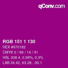カラーコード: RGB 151 1 130 | qconv.com