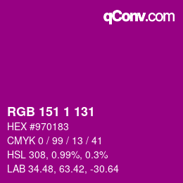Color code: RGB 151 1 131 | qconv.com