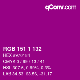 Color code: RGB 151 1 132 | qconv.com