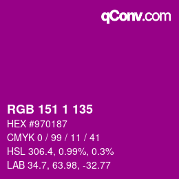 Color code: RGB 151 1 135 | qconv.com