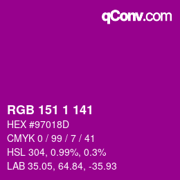 カラーコード: RGB 151 1 141 | qconv.com