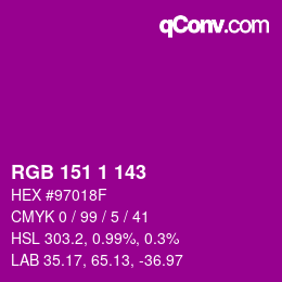 Color code: RGB 151 1 143 | qconv.com