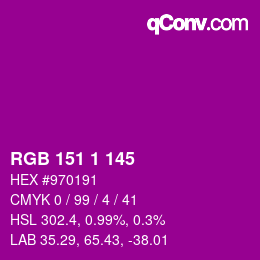 カラーコード: RGB 151 1 145 | qconv.com