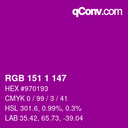 颜色代码: RGB 151 1 147 | qconv.com
