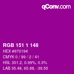 Color code: RGB 151 1 148 | qconv.com