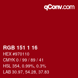 Color code: RGB 151 1 16 | qconv.com