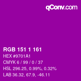 Color code: RGB 151 1 161 | qconv.com
