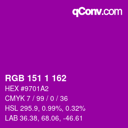 カラーコード: RGB 151 1 162 | qconv.com