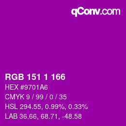 Color code: RGB 151 1 166 | qconv.com