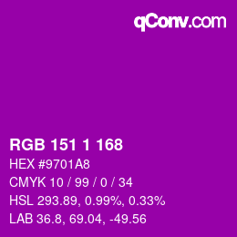 Color code: RGB 151 1 168 | qconv.com