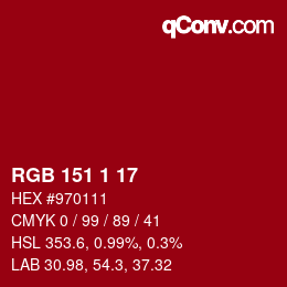 カラーコード: RGB 151 1 17 | qconv.com