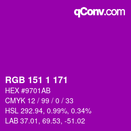 Color code: RGB 151 1 171 | qconv.com