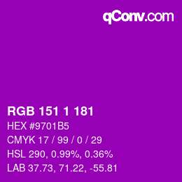 Color code: RGB 151 1 181 | qconv.com