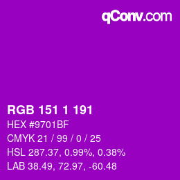 カラーコード: RGB 151 1 191 | qconv.com