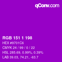 Color code: RGB 151 1 198 | qconv.com