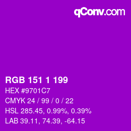 カラーコード: RGB 151 1 199 | qconv.com