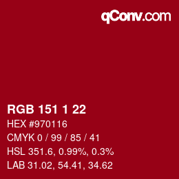 Color code: RGB 151 1 22 | qconv.com