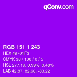 カラーコード: RGB 151 1 243 | qconv.com