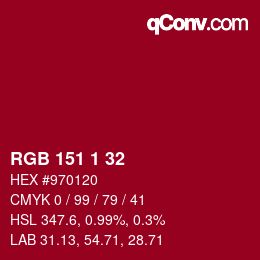Color code: RGB 151 1 32 | qconv.com
