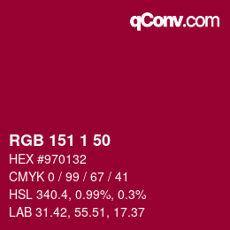Color code: RGB 151 1 50 | qconv.com