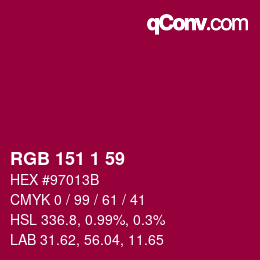 Farbcode: RGB 151 1 59 | qconv.com