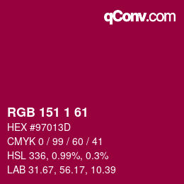 カラーコード: RGB 151 1 61 | qconv.com