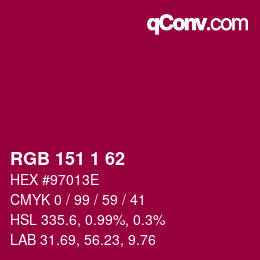 カラーコード: RGB 151 1 62 | qconv.com