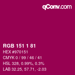 Color code: RGB 151 1 81 | qconv.com
