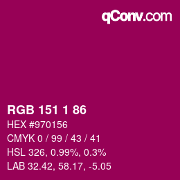 Color code: RGB 151 1 86 | qconv.com