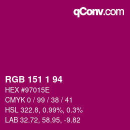 颜色代码: RGB 151 1 94 | qconv.com