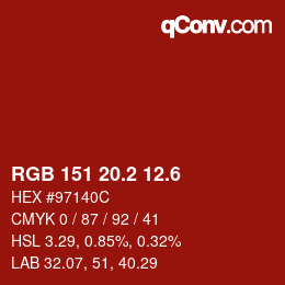 カラーコード: RGB 151 20.2 12.6 | qconv.com