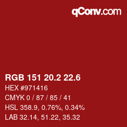 カラーコード: RGB 151 20.2 22.6 | qconv.com