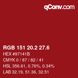 カラーコード: RGB 151 20.2 27.6 | qconv.com