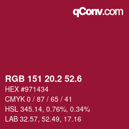 カラーコード: RGB 151 20.2 52.6 | qconv.com