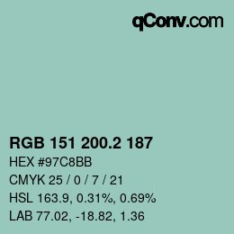 カラーコード: RGB 151 200.2 187 | qconv.com