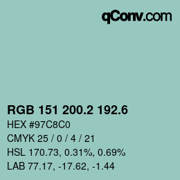 カラーコード: RGB 151 200.2 192.6 | qconv.com