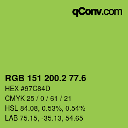 カラーコード: RGB 151 200.2 77.6 | qconv.com