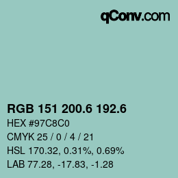 カラーコード: RGB 151 200.6 192.6 | qconv.com