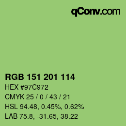 カラーコード: RGB 151 201 114 | qconv.com