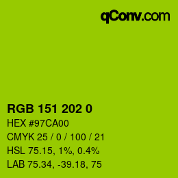 Color code: RGB 151 202 0 | qconv.com