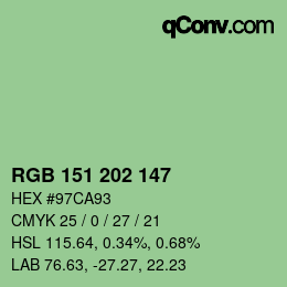 Color code: RGB 151 202 147 | qconv.com