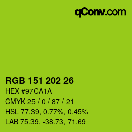カラーコード: RGB 151 202 26 | qconv.com