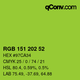 Color code: RGB 151 202 52 | qconv.com