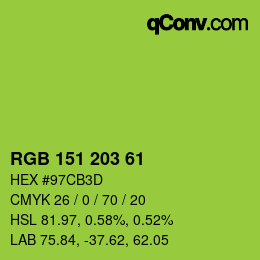 Color code: RGB 151 203 61 | qconv.com