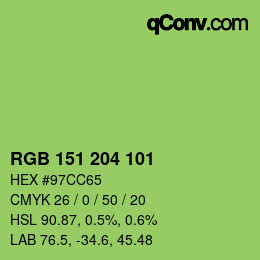Color code: RGB 151 204 101 | qconv.com