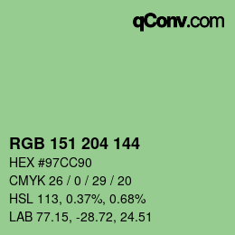 颜色代码: RGB 151 204 144 | qconv.com