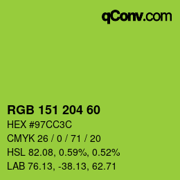 Color code: RGB 151 204 60 | qconv.com