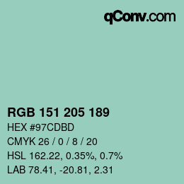 Color code: RGB 151 205 189 | qconv.com