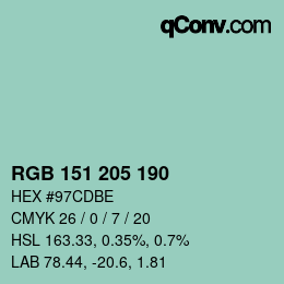 Color code: RGB 151 205 190 | qconv.com